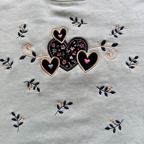 Vintage Morning Sun Top Stitch Women's Sweater Size M Green Embroidered Heart - Picture 5 of 7
